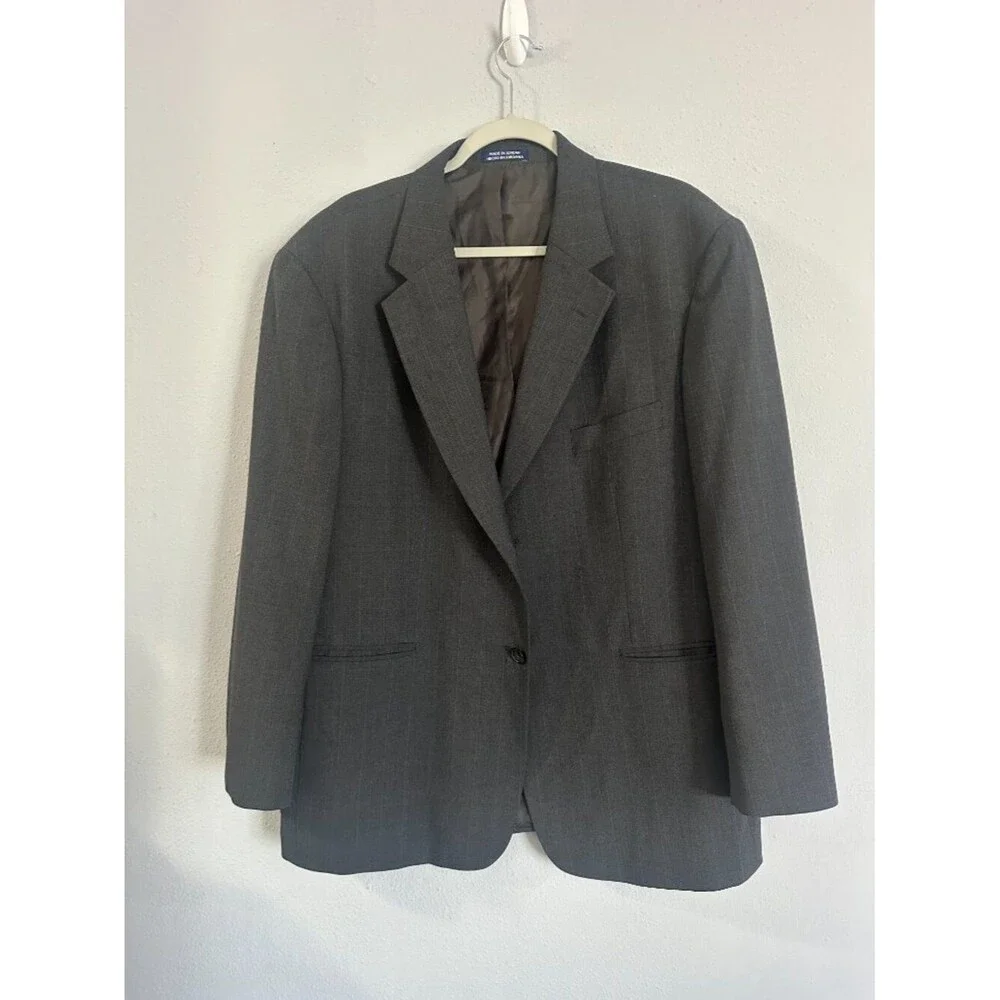 Stafford Washable Wardrobe Gray Pinstripe Blazer Men’s 44 Short Wool Blend